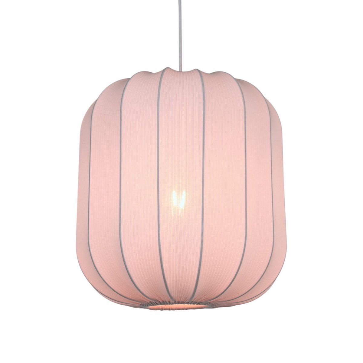 Roze hanglamp met stoffen kap in moderne woonkamer