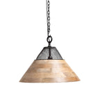 Hanglamp van hout en mat zwart in moderne woonkamer