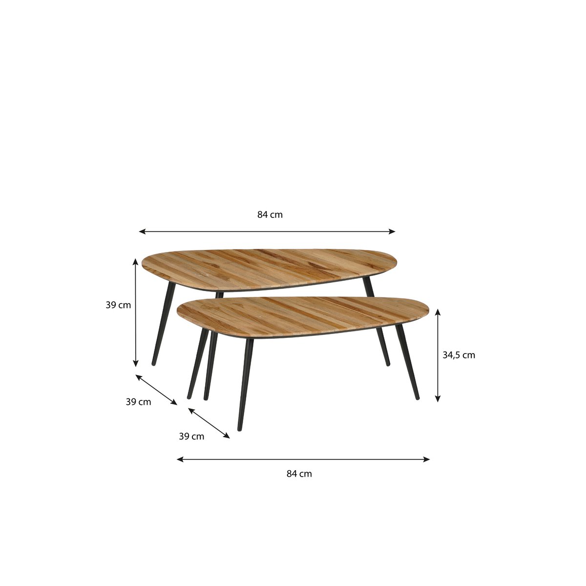 Jailey Bijzettafel - Set van 2 - Gerecycled Hout - Bruin - L84 x B39 x H39 cm