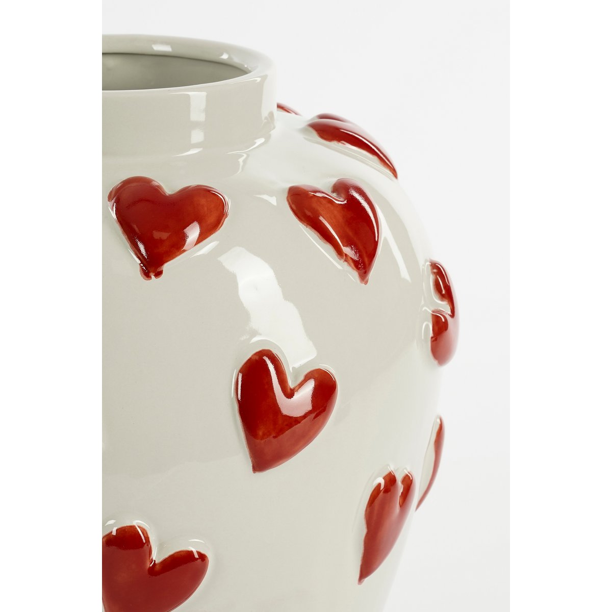 Hearts Vaas - Keramiek - H33 x Ø30 cm - Wit/Rood