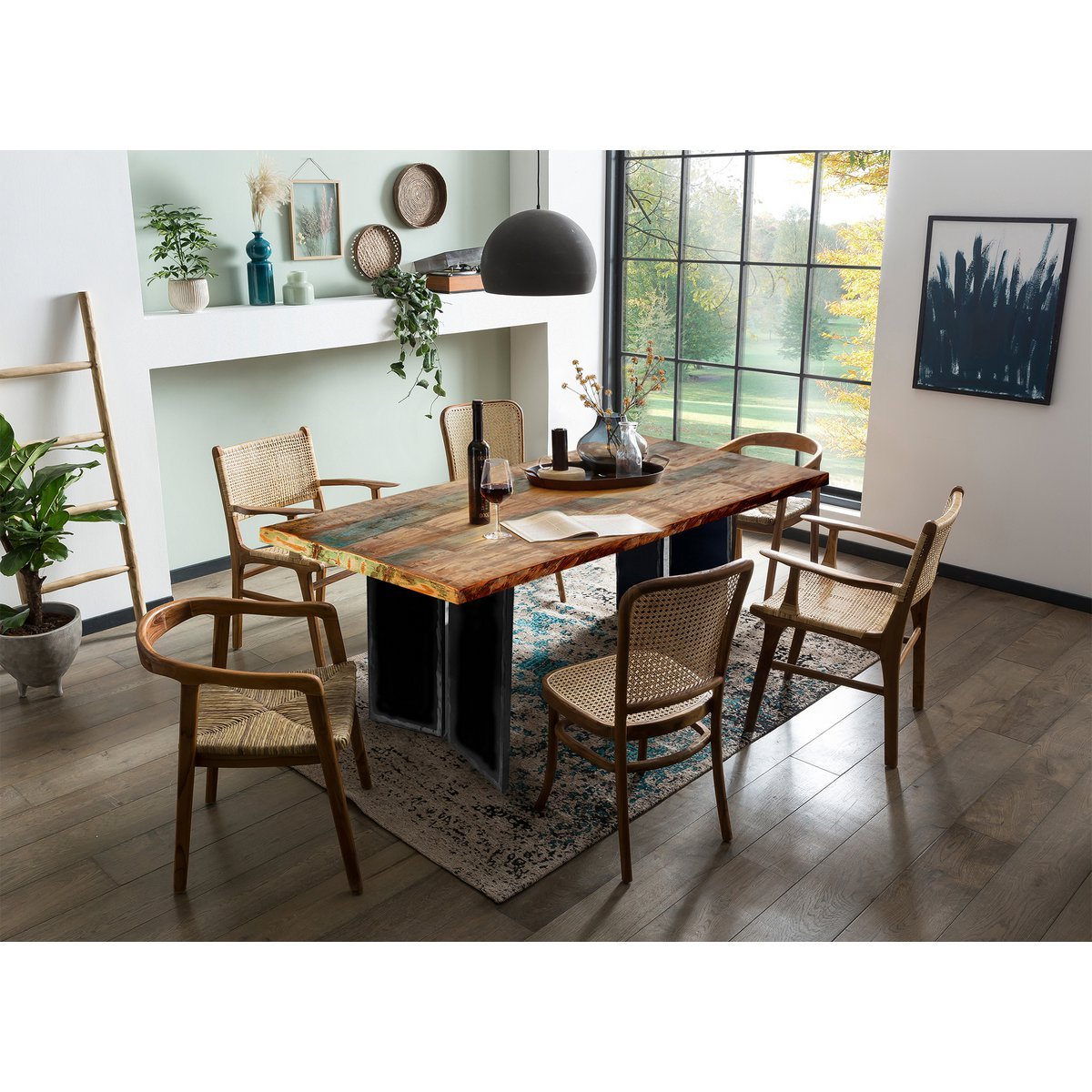 Dining table 220x100 cm with colorful table top