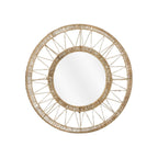 Ronde wandspiegel met lichtbruine jute rand in bohemian stijl