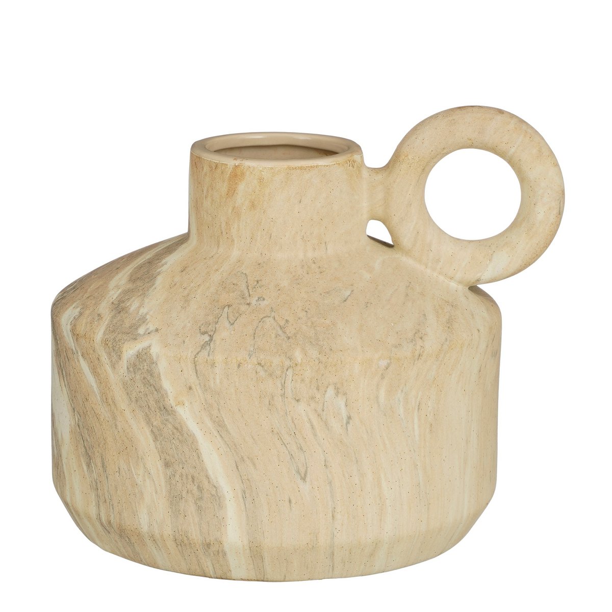 Beige keramieken vaas met smalle opening in moderne woonkamer