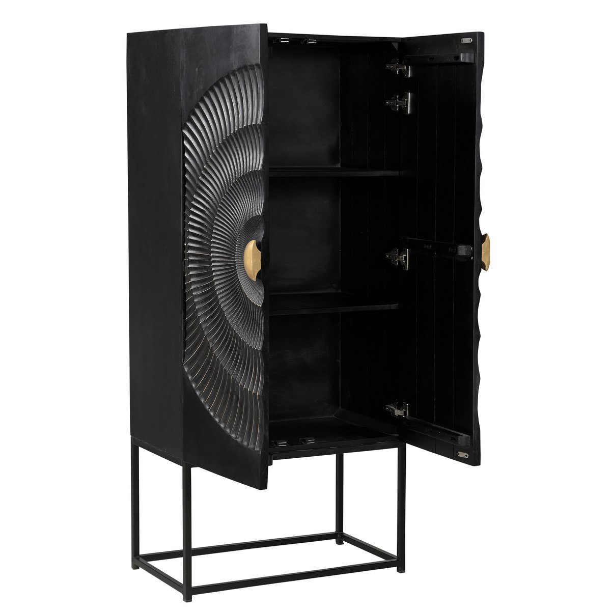 Black Mango Wood Cabinet with Gold Handle