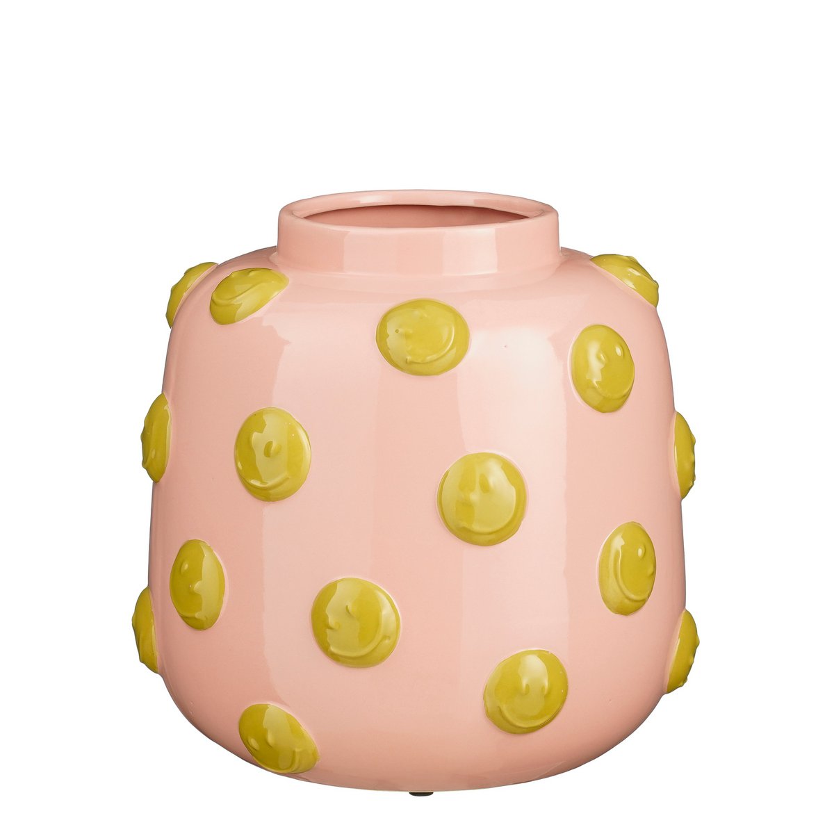 Keramische vaas met smiley design in lichtroze en oker