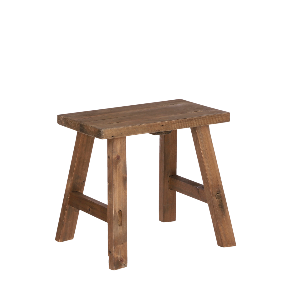 Houten krukje van gerecycled hout in bruine kleur