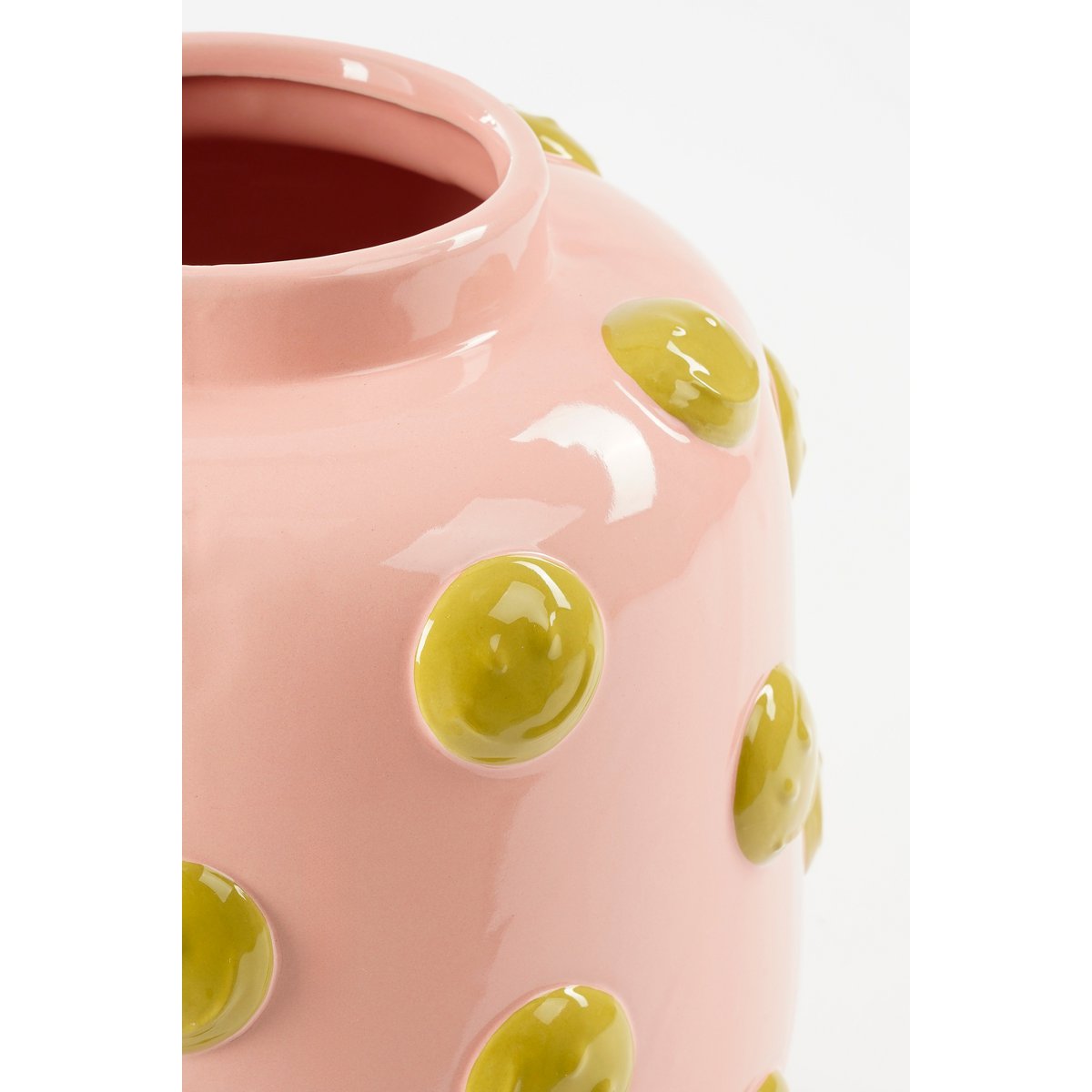 Smiley Vase - H28 x Ø29 cm - Ceramic - Light Pink, Ochre