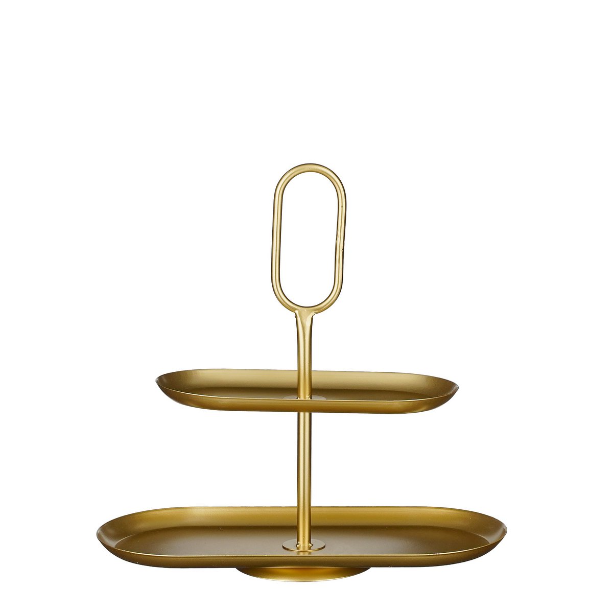Gouden metalen etagère met twee lagen in moderne woonkamer