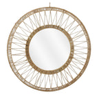 Ronde wandspiegel met lichtbruine jute rand in bohemian stijl