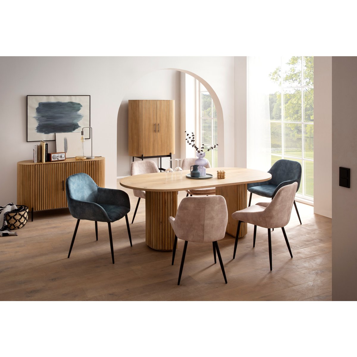 Mango Wood Cabinet with Slatted Design