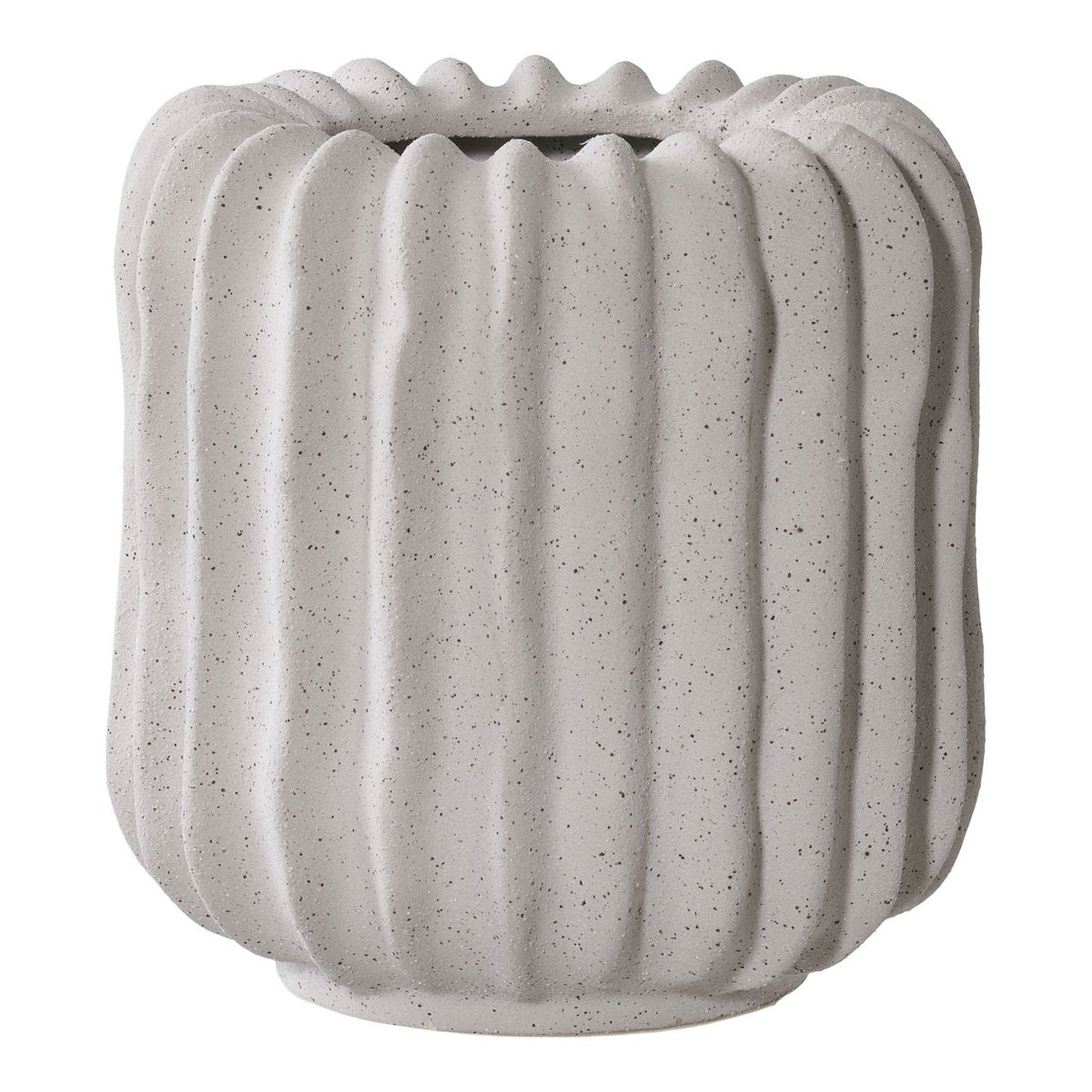 Grijze keramische bloempot in moderne woonkamer