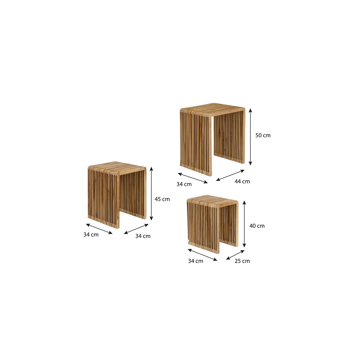 Bijzettafel Set van 3 Gerecycled Hout Bruin - L44 x B34 x H50 cm
