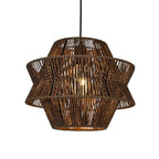 Bruine hanglamp van touw met walnootkleur in een moderne woonkamer