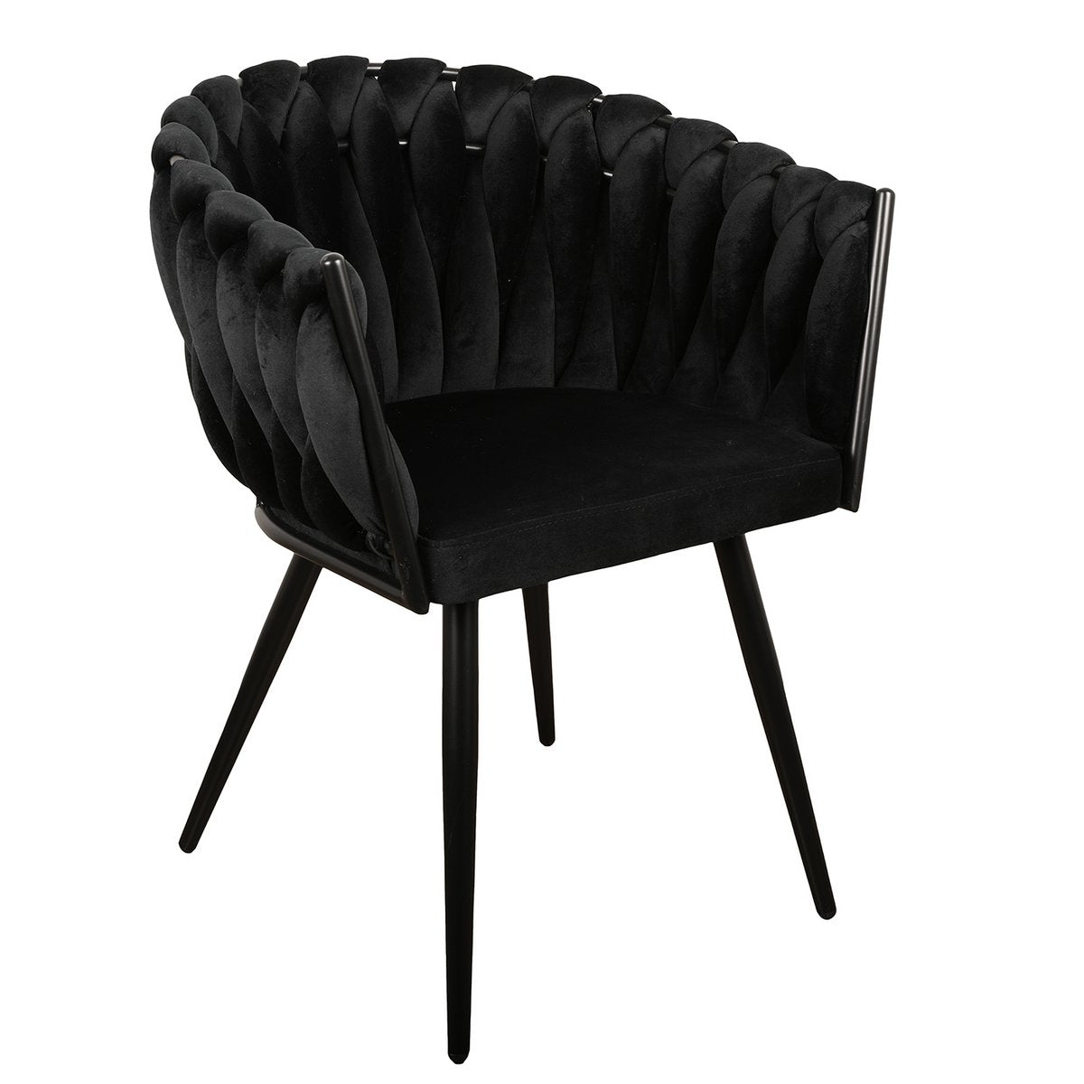 Zwarte Wave stoel met weefpatroon rugleuning in moderne eetkamer