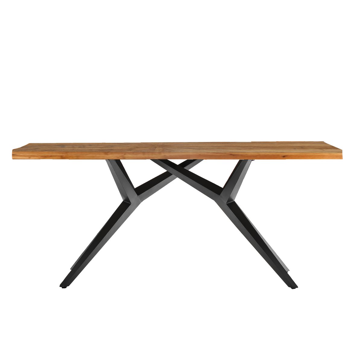 Houten eettafel met ijzeren frame in moderne eetkamer