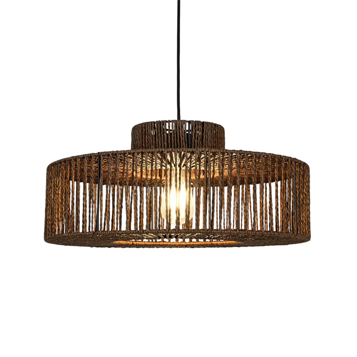 Walnoot bruine hanglamp van touw in een interieur