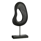 Zwart ornament op voet van mangohout, 38 cm hoog