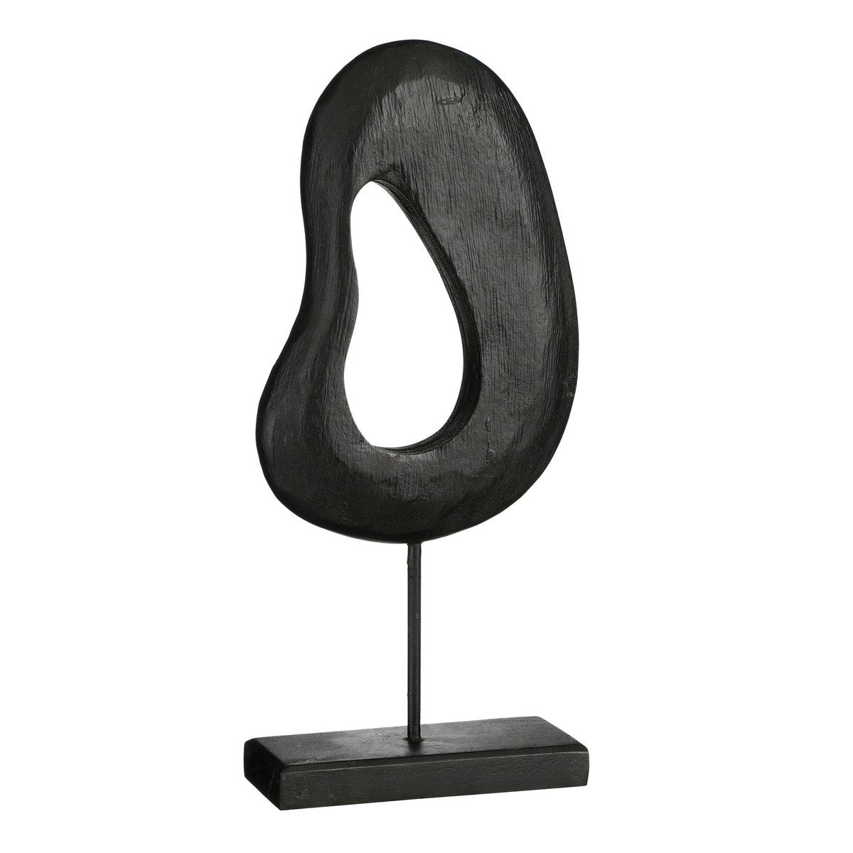 Zwart ornament op voet van mangohout, 38 cm hoog