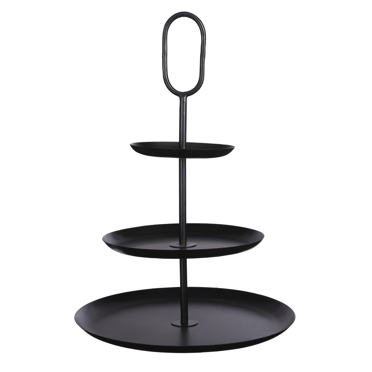 Zwarte metalen etagère met drie lagen in moderne woonkamer