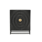 Zwart mangohouten dressoir met goudkleurige handgreep en metalen frame