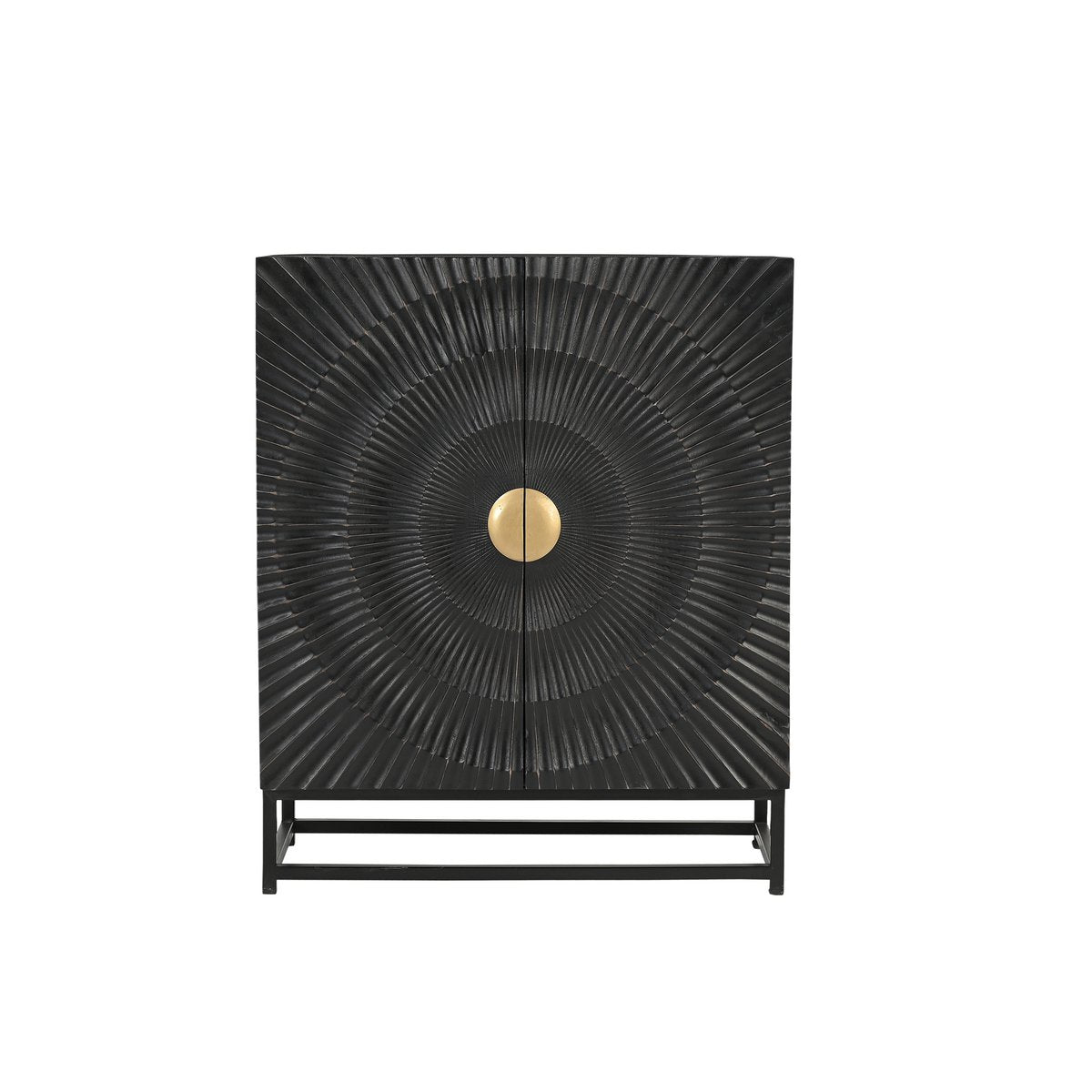 Zwart mangohouten dressoir met goudkleurige handgreep en metalen frame