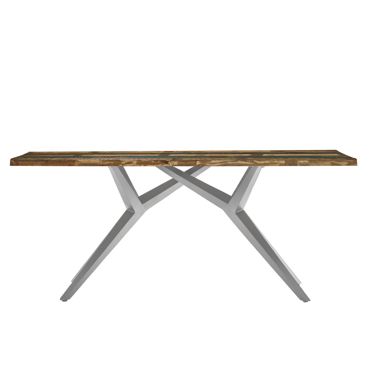 Houten eettafel met ijzeren frame in eetkamer