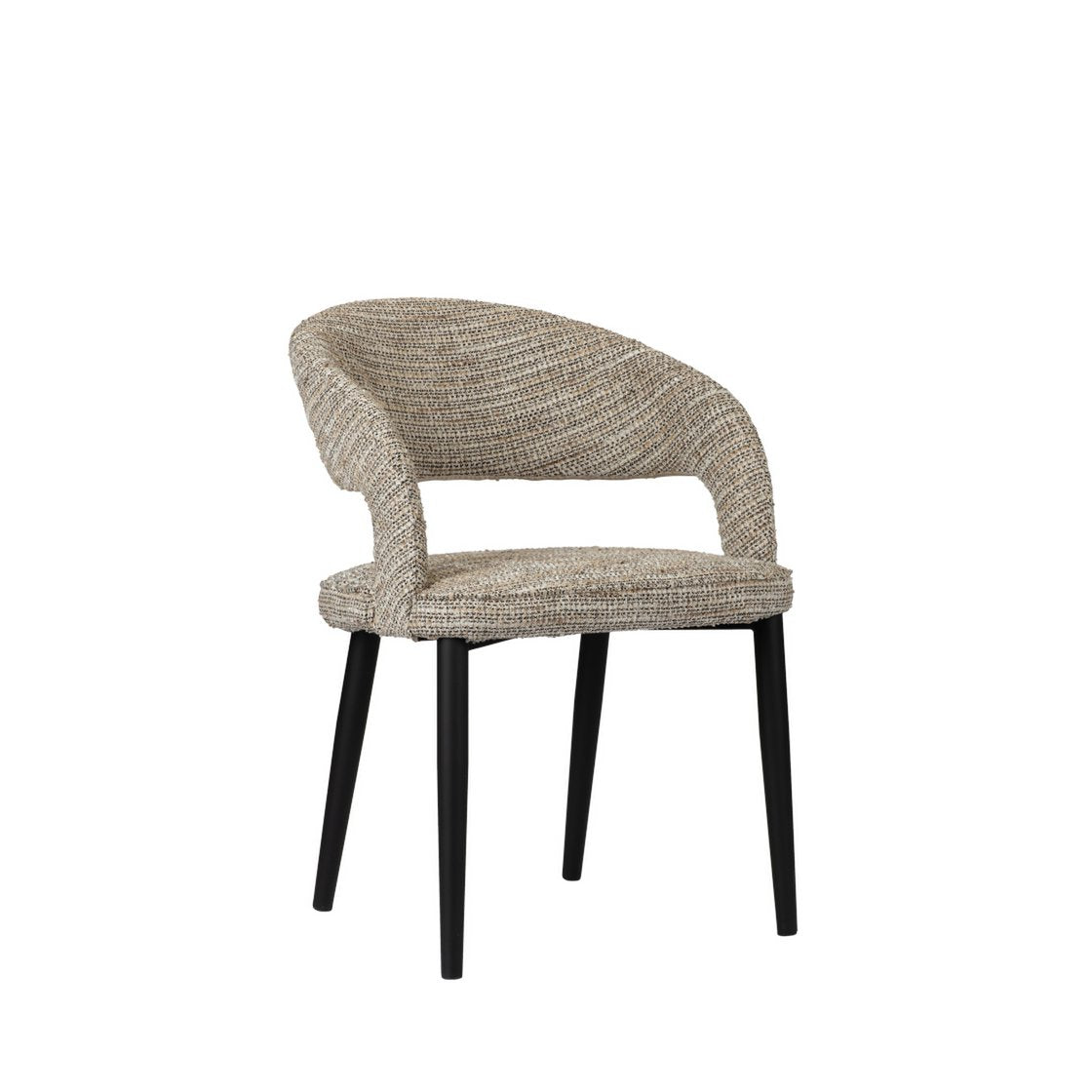 Twee Tusk stoelen met brandvertragende stof en metalen frame in een moderne eetkamer