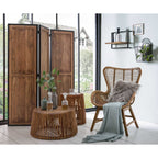 Rattan Side Table with Teak Top