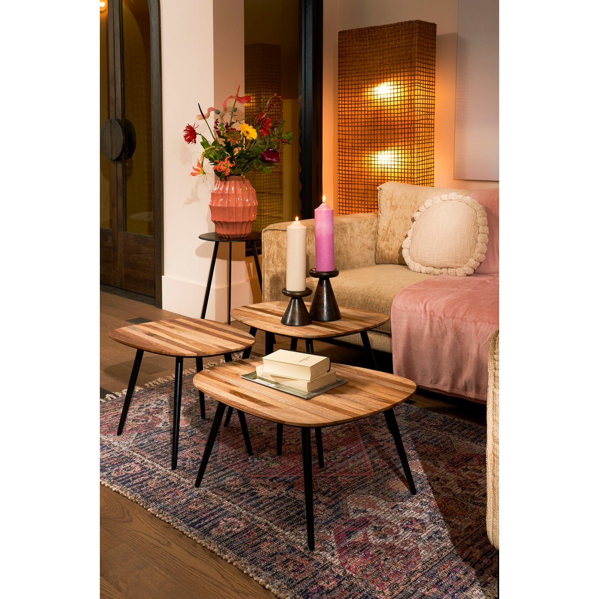 Bijzettafel set van 3 gerecycled hout bruin