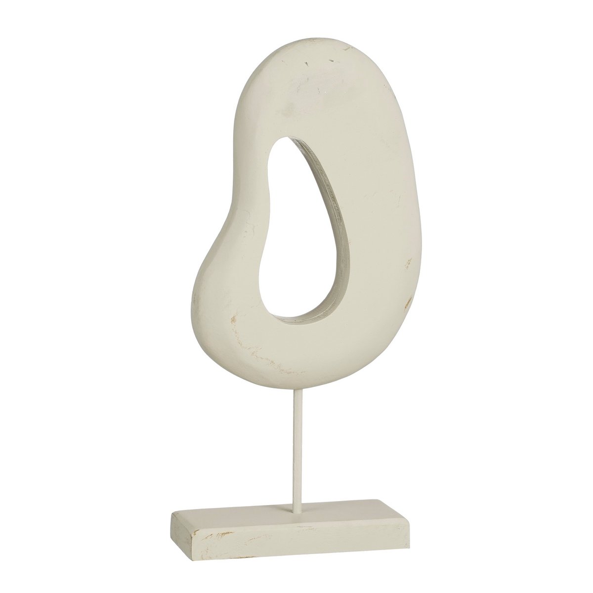 Ornament op voet van mangohout in off white kleur