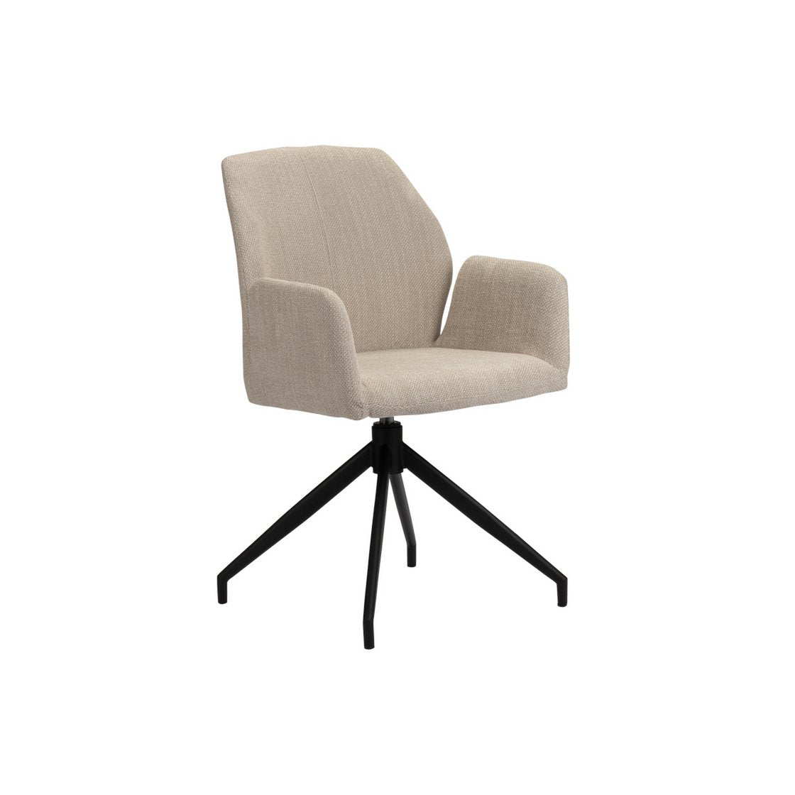 Beige draaistoel met zwart metalen poten in moderne woonkamer
