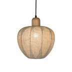 Parelgrijze hanglamp met stoffen kap en glazen details