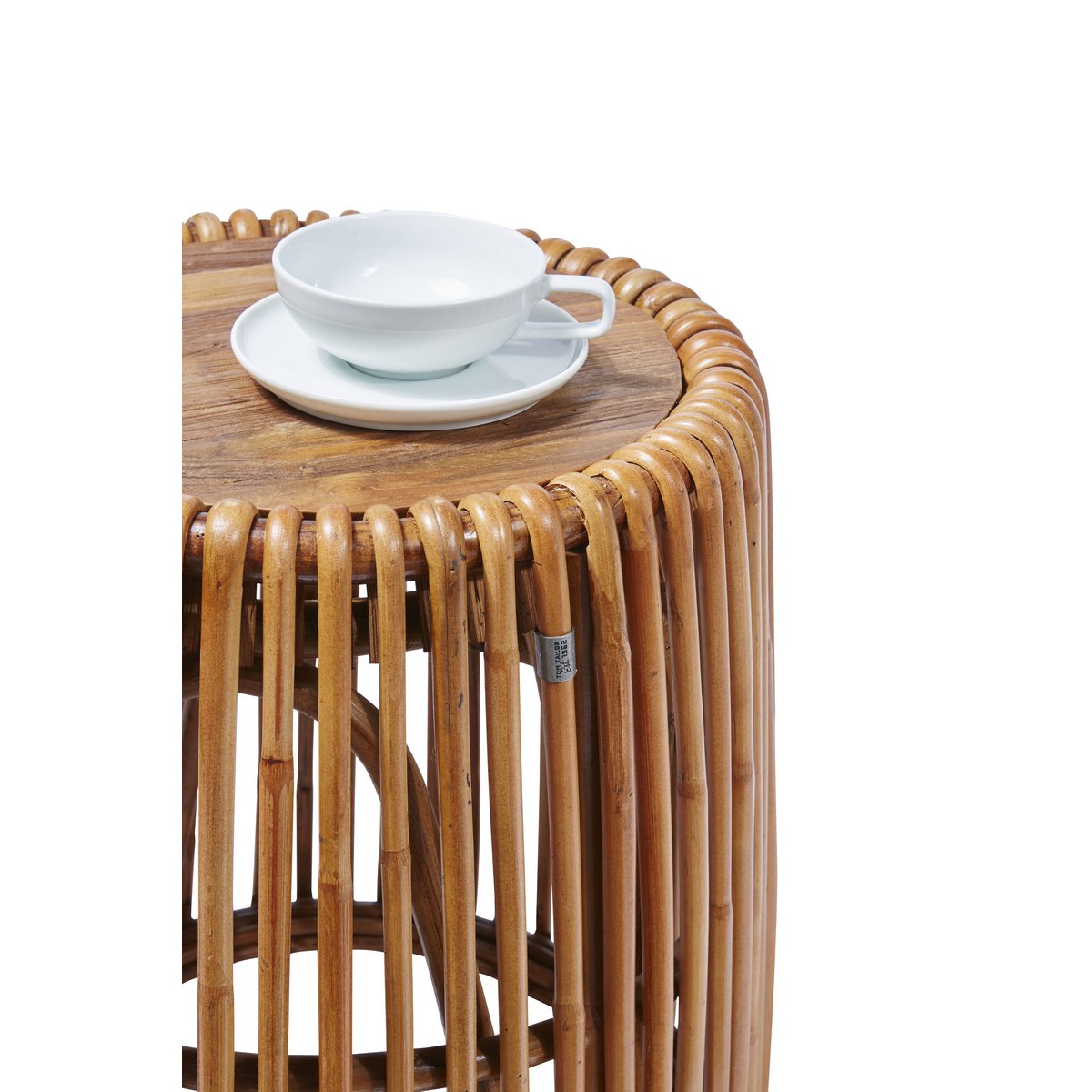 Rattan Side Table with Teak Top