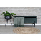 Green Velvet Bench with Black Metal Legs