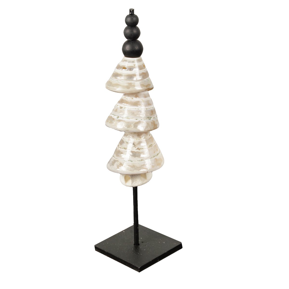 Handgemaakte shell toren op metalen standaard, decoratief accent