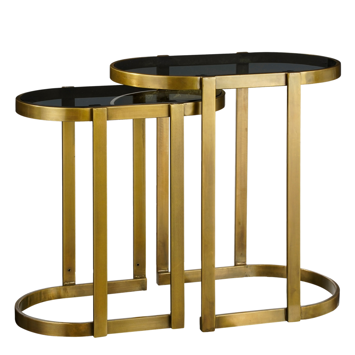 Gouden metalen bijzettafel set van 2 in moderne woonkamer