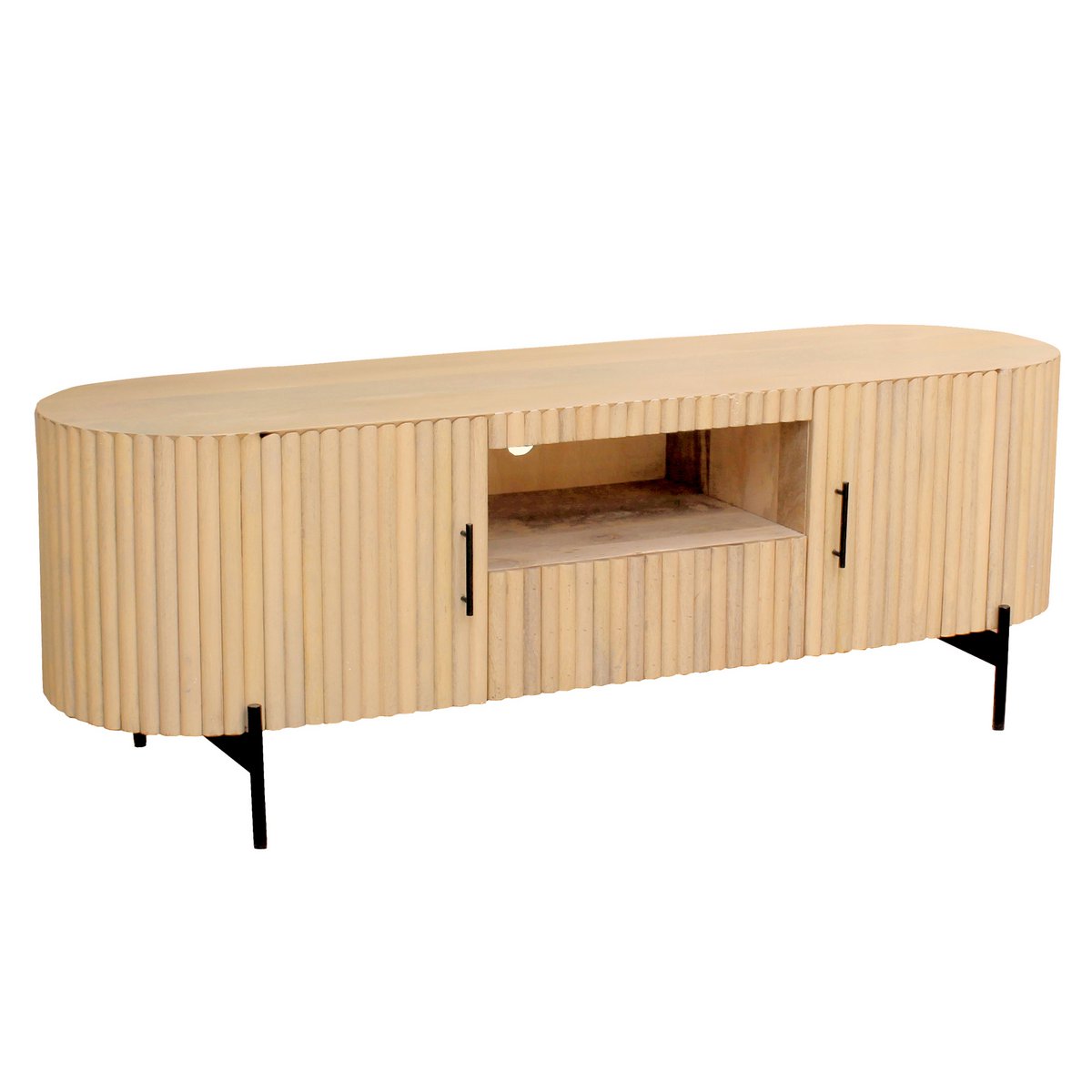 Mango wood TV cabinet with slatted design