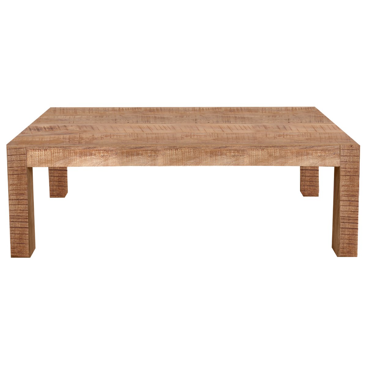 Mangohouten salontafel met massieve poten in een moderne woonkamer