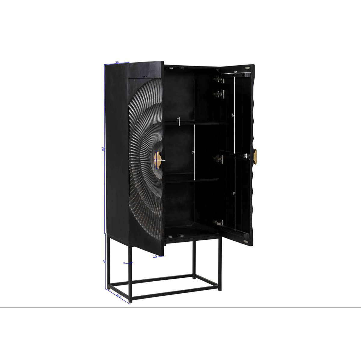 Black Mango Wood Cabinet with Gold Handle