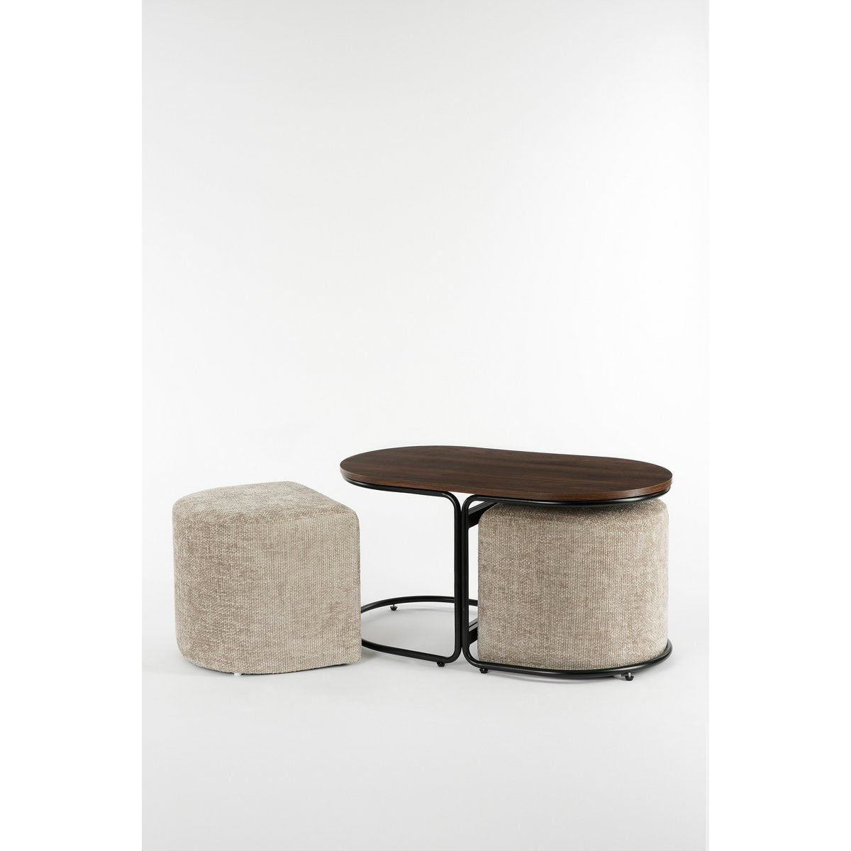 Salontafel met Poefs - 3-delig - Lichtgrijs - L79 x B45 x H41 cm