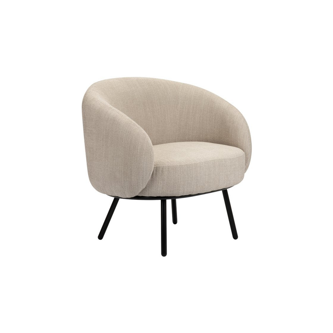 Beige lounge chair met gecapitonneerde zitting en armleuningen