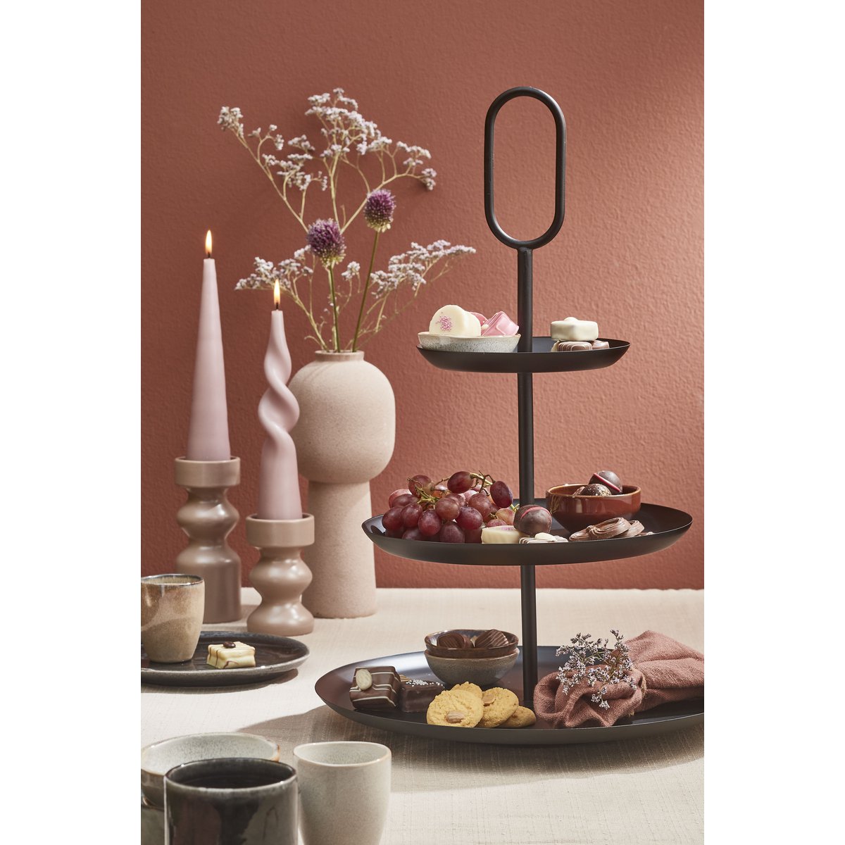 Rama Etagère 3 Laags - Metaal - Zwart - H55 x Ø38 cm