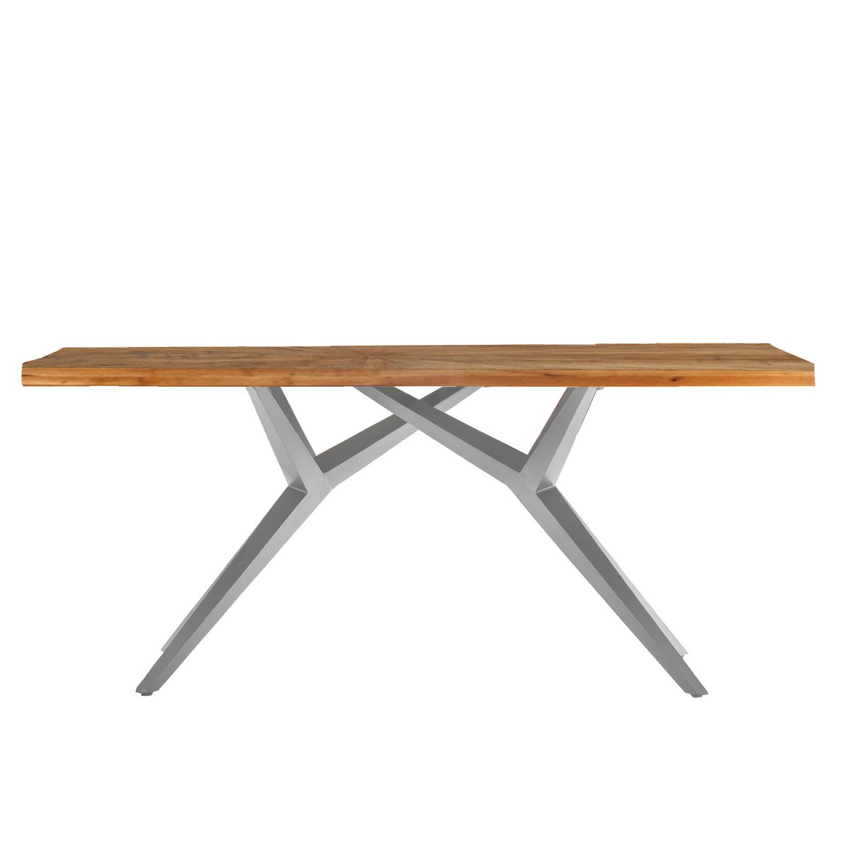 Houten eettafel met ijzeren frame in eetkamer