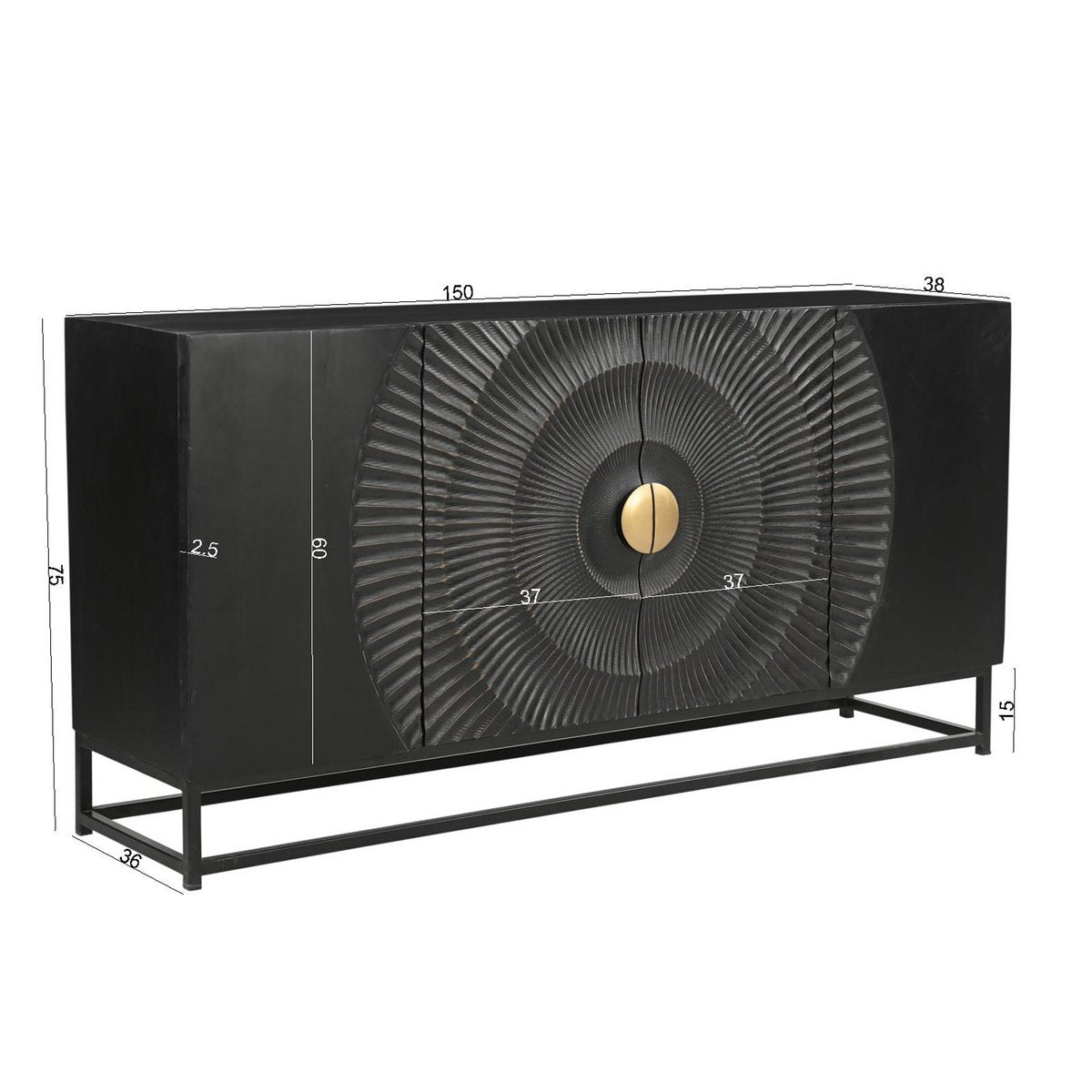 Black Mango Wooden Sideboard 150cm