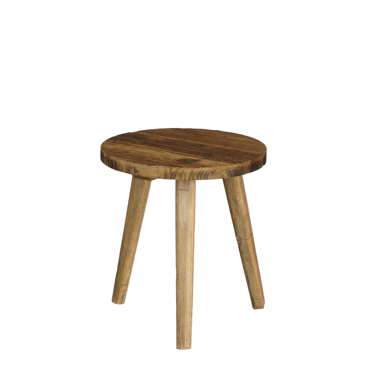 Ronde bijzettafel van gerecycled hout in een woonkamer