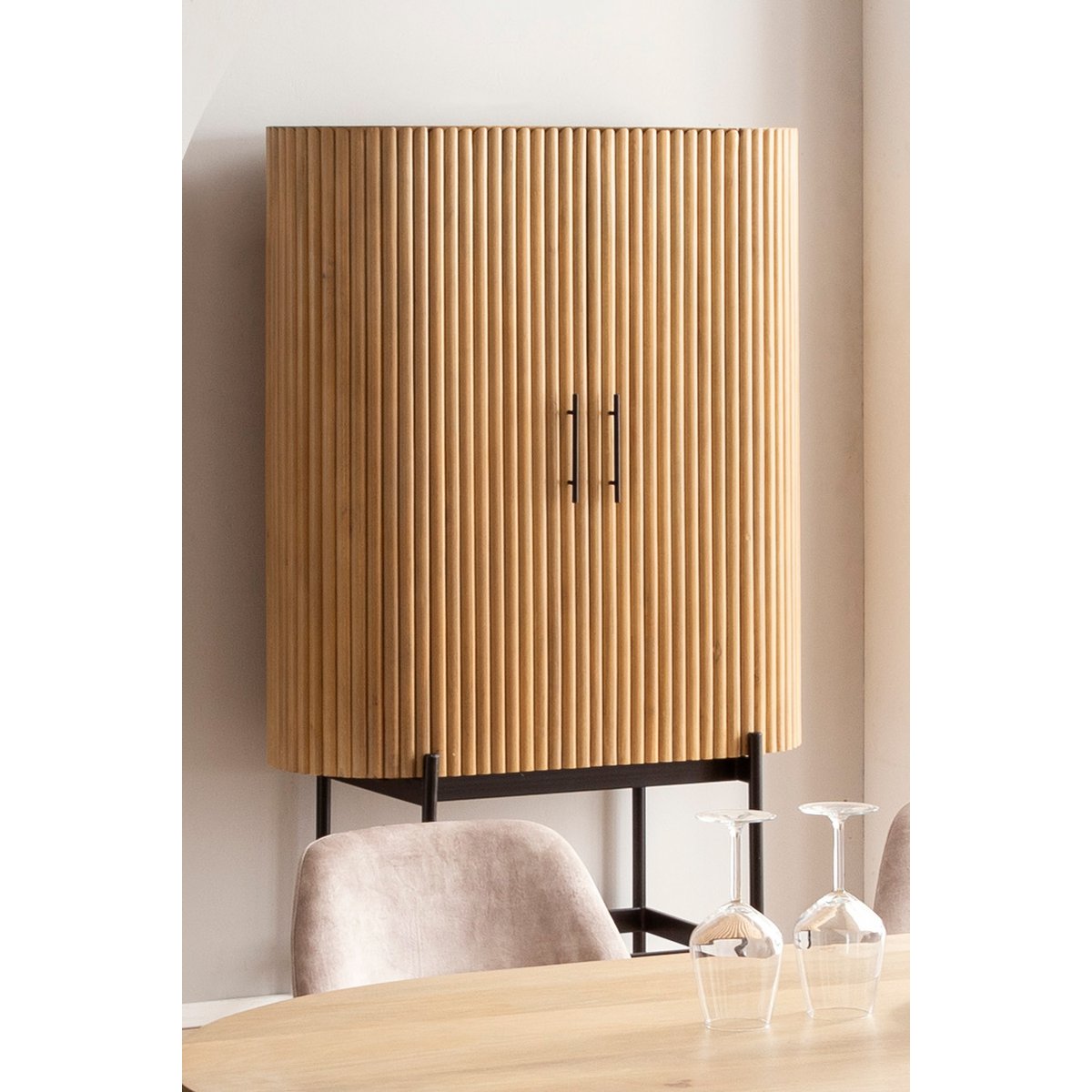 Mango Wood Cabinet with Slatted Design