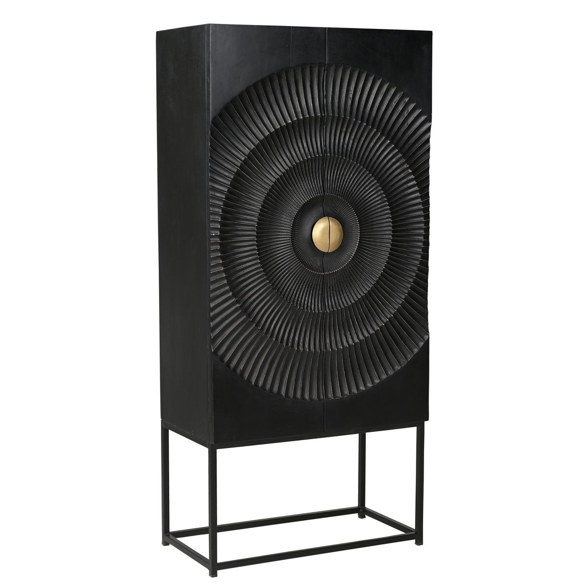 Black Mango Wood Cabinet with Gold Handle