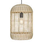 Rotan hanglamp in natuurlijke tint met ronde kap in interieur
