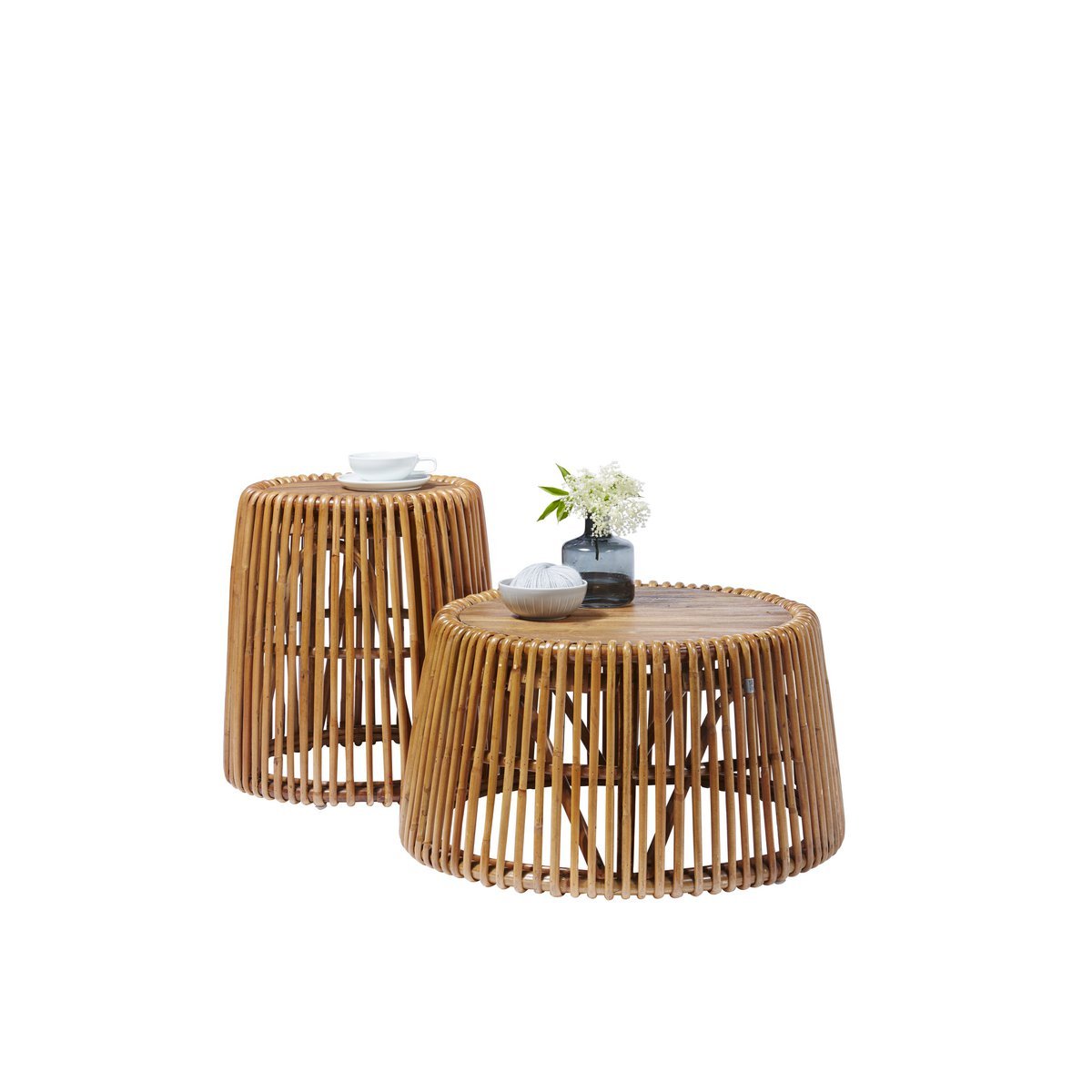 Rattan Side Table with Teak Top