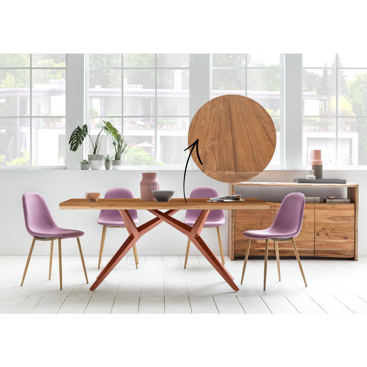 Dining table with iron frame 220x100 cm